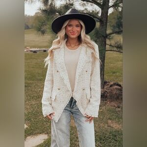 Vintage Cream Tweed Textured Blazer